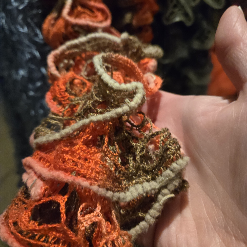 Decorative Ruffled Knit Scarf - Multi-Color And A Fluffy Tubular One - Picture 3 of 4